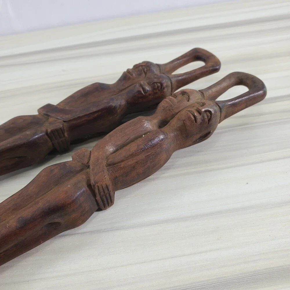 Hand Carved Wood Spoon Fork Set Salad Serving Utensils Grigg African Egyptian